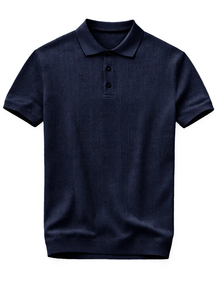 Light Knit Cotton Polo - Navy