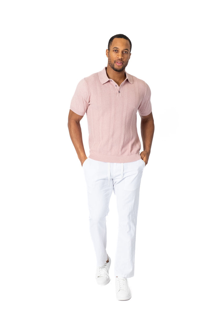 Light Knit Cotton Polo - Pink