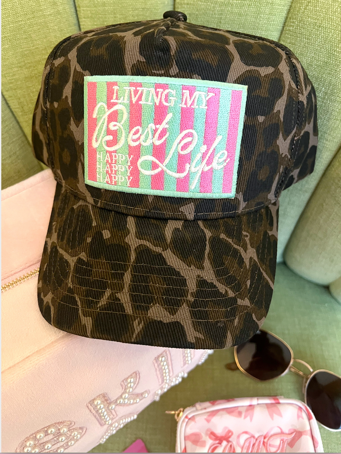 Living my Best Life - Leopard Vintage Trucker Hat