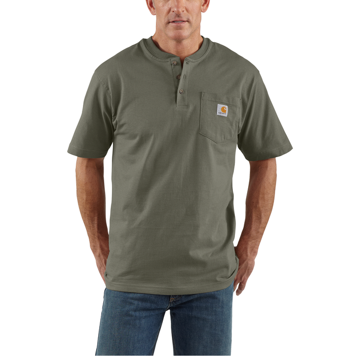 Loose Fit Heavyweight Short-Sleeve Pocket Henley T-Shirt - DOV-Dusty Olive | Carhartt K84