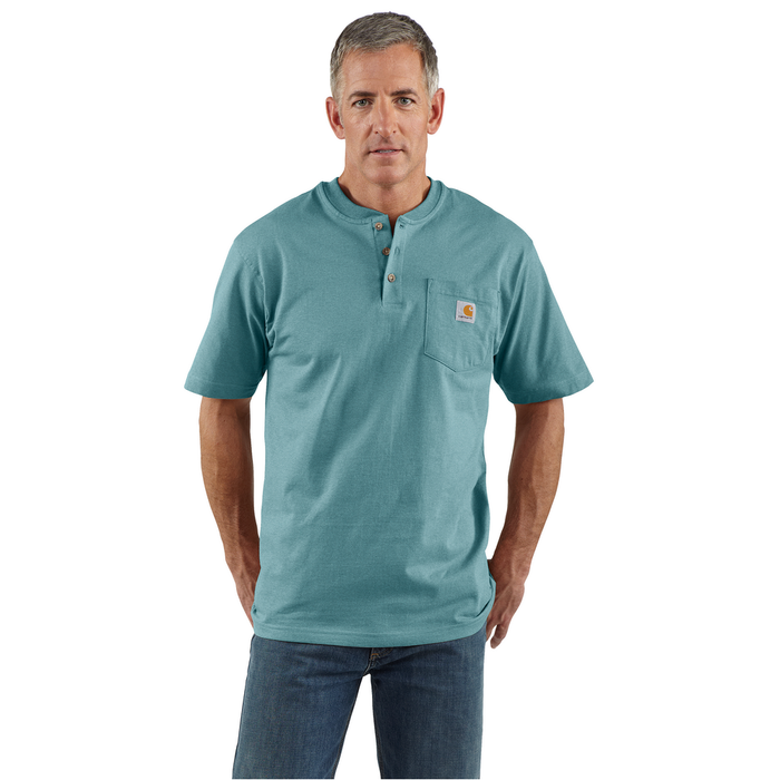 Loose Fit Heavyweight Short-Sleeve Pocket Henley T-Shirt - HL1-Summer Blue Heather | Carhartt K84
