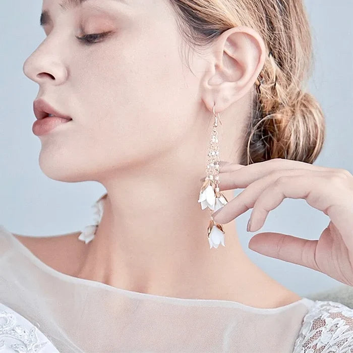 Wedding Pearl Jewelry - Bohemian Ceramic Flowers Bridal Earrings