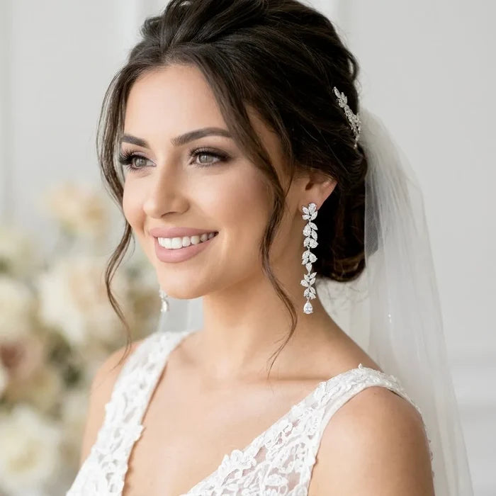 Wedding Jewelry - Cubic Zirconia Bridal Earrings - Available in Silver, Rose Gold and Yellow Gold