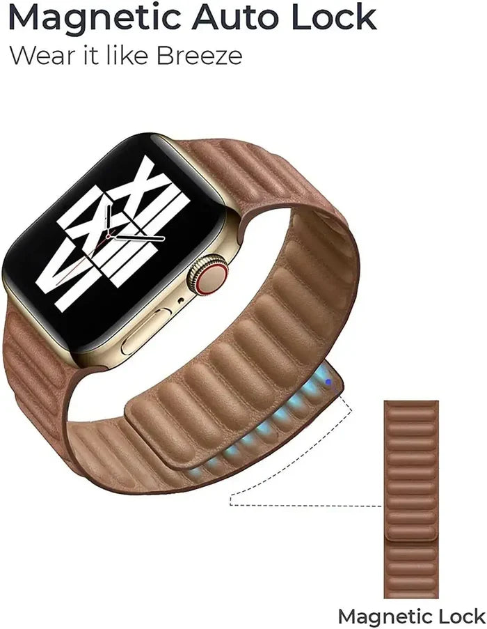 Magnetic Vegan Leather Link Band For Apple Watch — stitched vegan leather link band with magnetic closure, multiple colors available