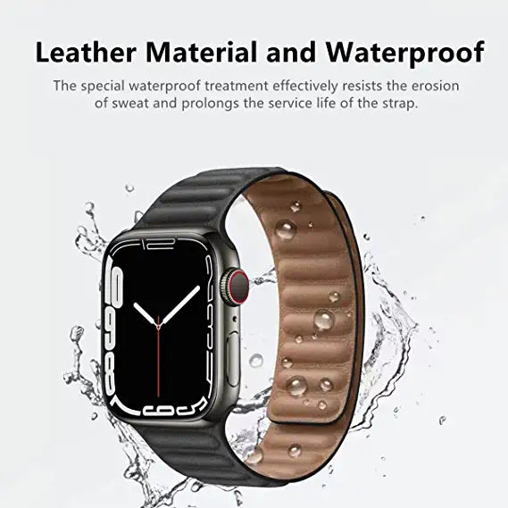 Magnetic Vegan Leather Link Band For Apple Watch — stitched vegan leather link band with magnetic closure, multiple colors available