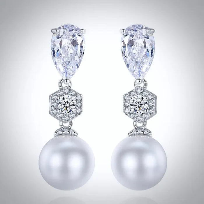 Wedding Pearl Jewelry - Pearl and Cubic Zirconia Bridal Earrings