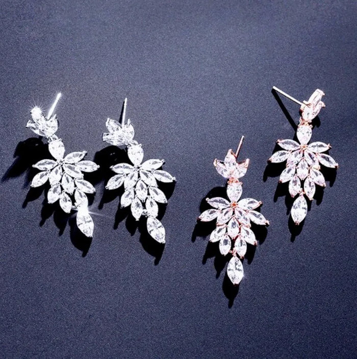 Wedding Jewelry - Cubic Zirconia Bridal Drop Earrings - Available in silver and Rose Gold