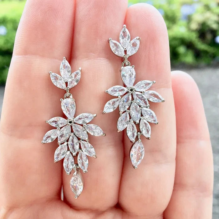 Wedding Jewelry - Cubic Zirconia Bridal Drop Earrings - Available in silver and Rose Gold