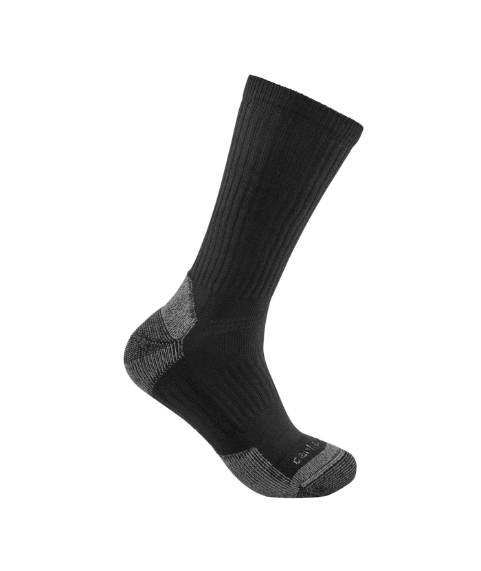 Men's Midweight Cotton Blend Crew Sock 3 Pack BLK-Black | Carhartt SC6203M