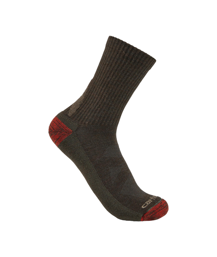 Men's Midweight Merino Wool Blend Short Crew Sock OLV-Olive | Carhartt SS9730M