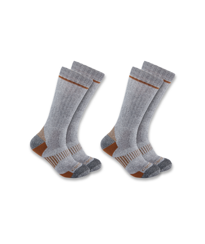 Men's Midweight Synthetic-Wool Blend Boot Sock 2 Pack GRY-Grey | Carhartt SB2072M