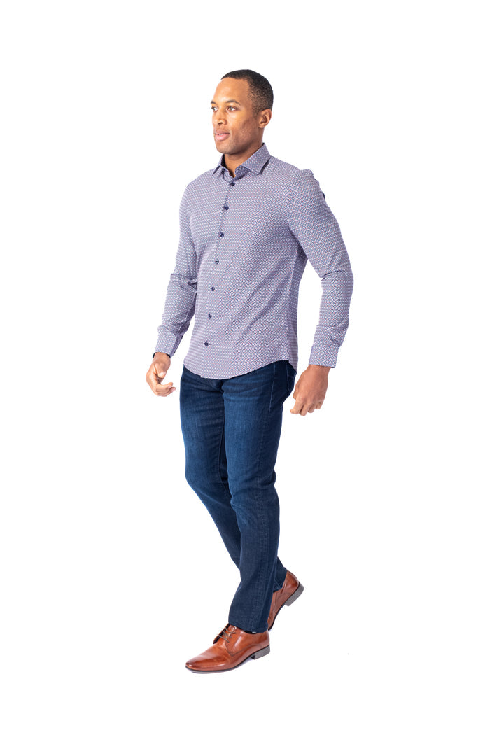 Micro/Stretch Circle Print Sport Shirt - Burgundy