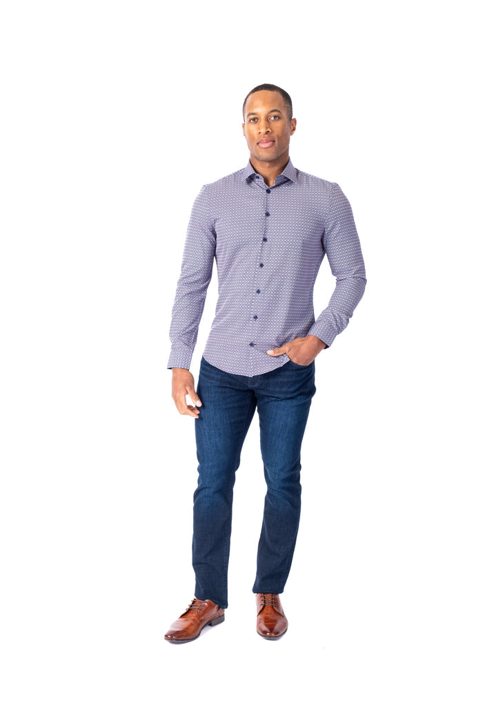 Micro/Stretch Circle Print Sport Shirt - Burgundy