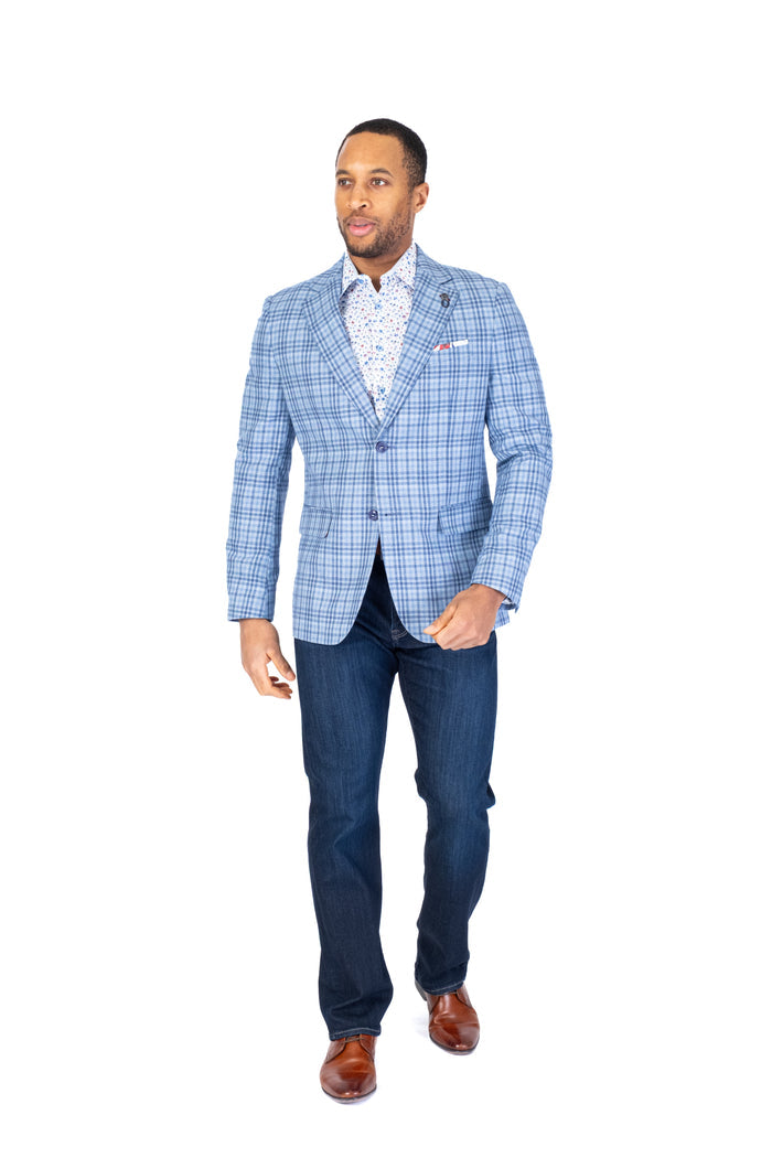 Mini Plaid Blazer - Light Blue