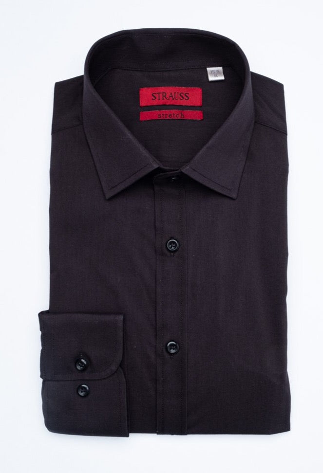 Modern Slim Fit Solid Stretch Dress Shirt - Black