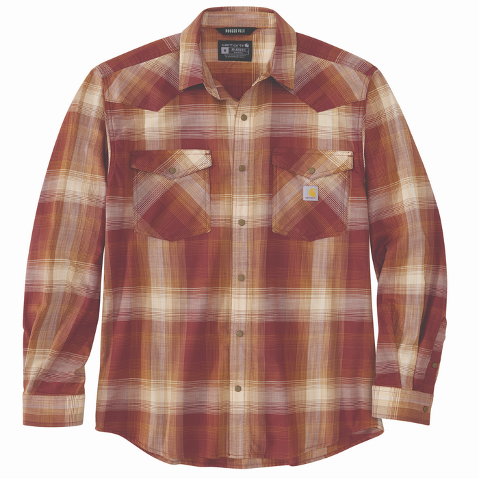 Montana Rugged Flex Relaxed Fit Lightweight Long-Sleeve Snap-Front Plaid Shirt - RB3-Barnwood | Carhartt 106756