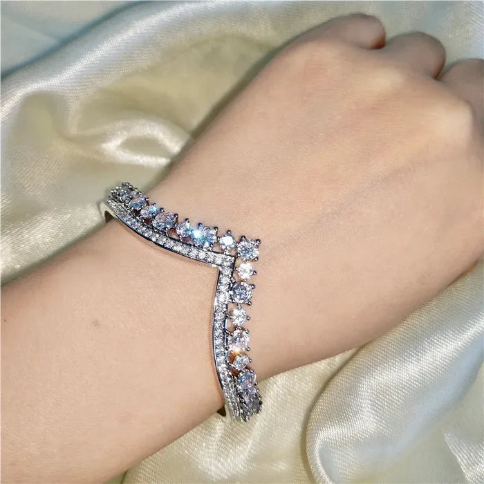 Wedding Jewelry - V-Shaped Cubic Zirconia Bridal Bracelet