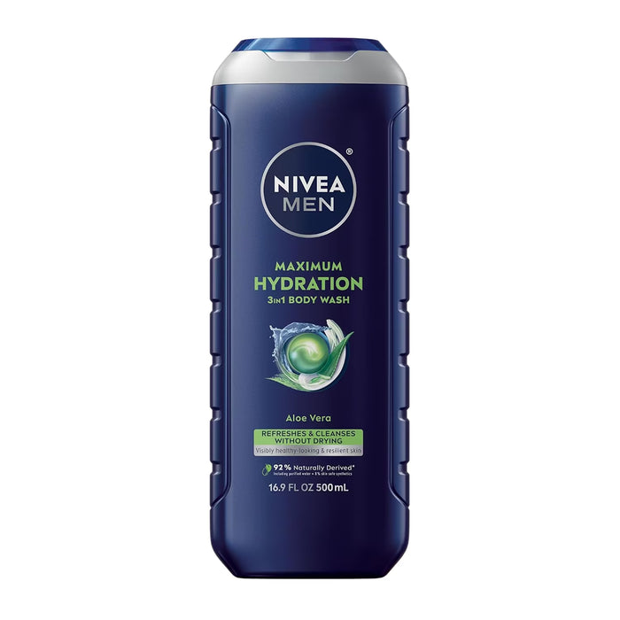 NIVEA MEN Maximum Hydration 3-in-1 Body Wash with Aloe Vera - 16.9 oz - 12 Pack