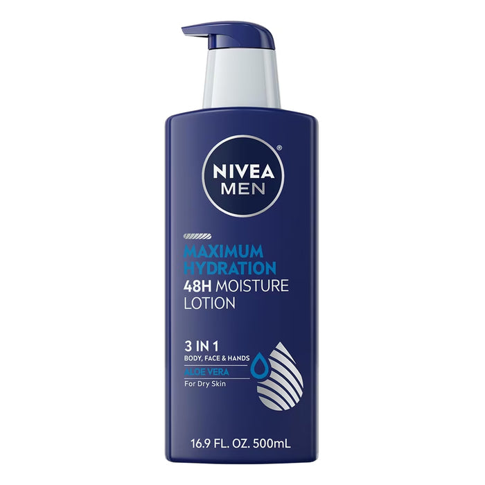 NIVEA MEN Maximum Hydration Lotion 3 in 1, Aloe Vera - 16.9 oz - 12 Pack