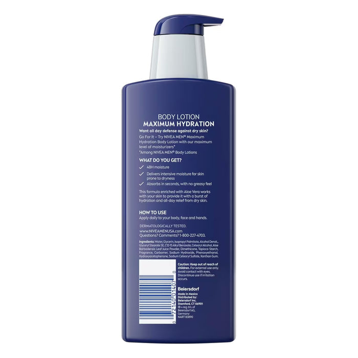 NIVEA MEN Maximum Hydration Lotion 3 in 1, Aloe Vera - 16.9 oz - 12 Pack