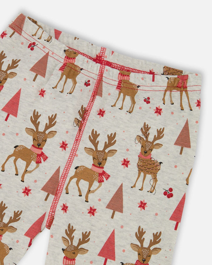 Organic Cotton Two-Piece Pajamas Beige Girly Reindeer Print-4