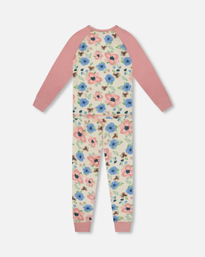 Organic Cotton Two-Piece Pajamas Off-White Flower Print | Deux par Deux | Jenni Kidz