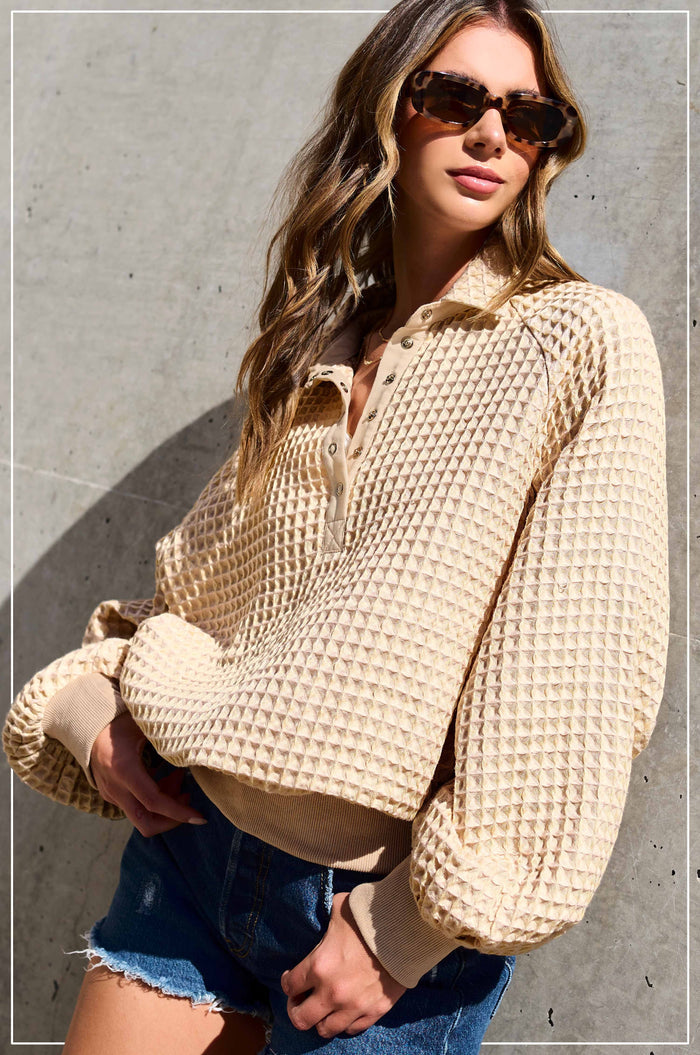 Oversized Two Tone Textured Long Sleeve Top