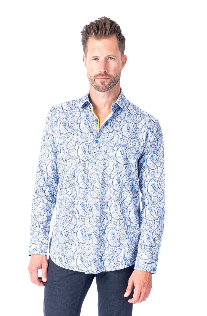 Paisley Print "Fidel" Shirt - Sky