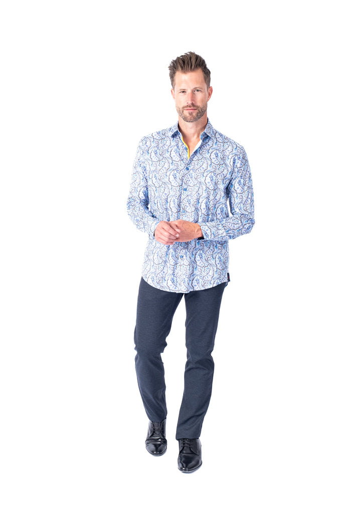 Paisley Print "Fidel" Shirt - Sky