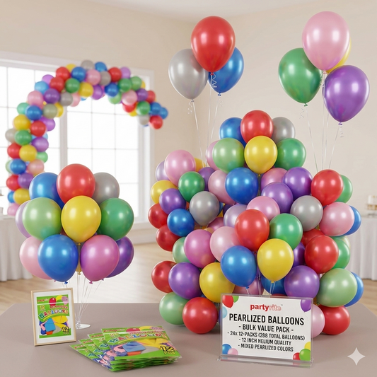 PartyRite 12-Inch Pearlized Helium Balloons, Mixed Colors, 12-Pack, Wholesale