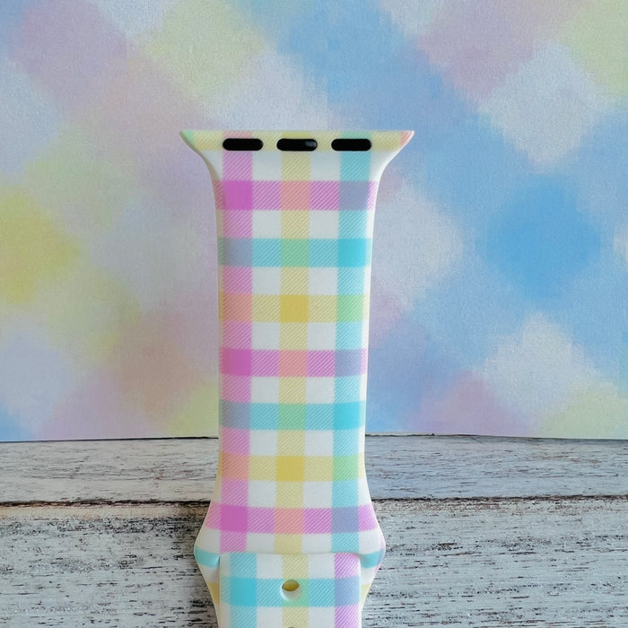 Pastel Gingham Print Silicone Band For Apple Watch