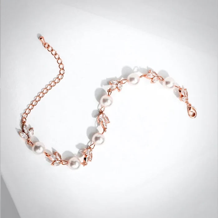 Pearl Wedding Jewelry - Pearl and Cubic Zirconia Bridal Bracelet - Available in Silver, Rose Gold and Yellow Gold