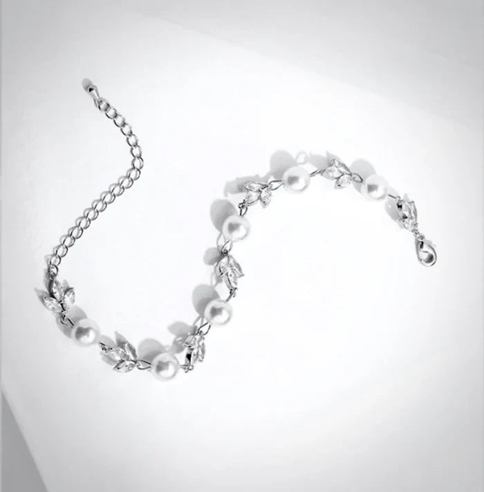 Pearl Wedding Jewelry - Pearl and Cubic Zirconia Bridal Bracelet - Available in Silver, Rose Gold and Yellow Gold
