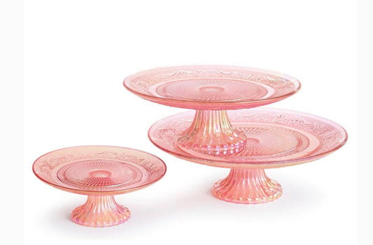 Pink Glass Cake Pedestal Large