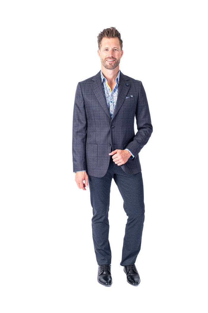 Plaid Patch Pocket Blazer - Charcoal