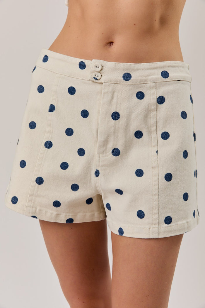 Polka Dot Mini Denim Shorts