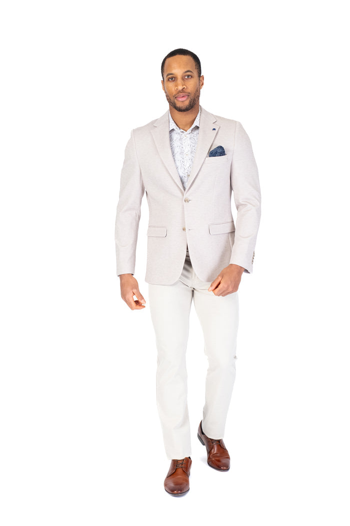 Poly/Stretch Textured Blazer - Beige