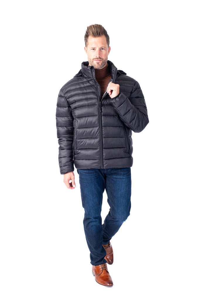 Quilted Bomber with Removable Hood "Hybrid" - Black