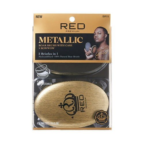 RED BOW WOW X Pocket Wave Premium Metallic 2-in-1 Boar Brush with Case # BR11 - Palms Fashion Inc.