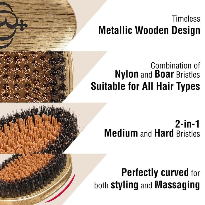 RED BOW WOW X Pocket Wave Premium Metallic 2-in-1 Boar Brush with Case # BR11 - Palms Fashion Inc.