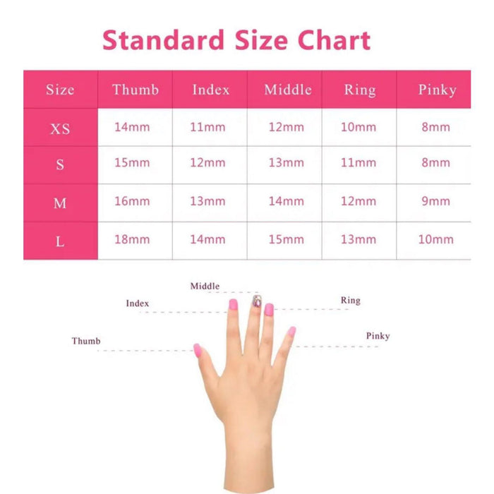 Press on nails standard size chart XS‑L measurement guide for false nail fitting