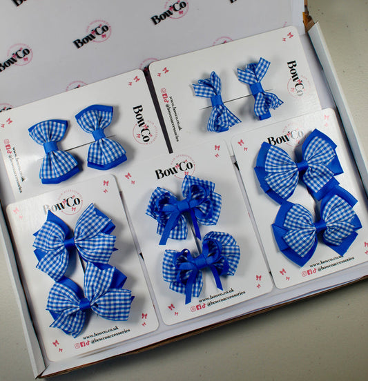 Royal Blue Gingham School Bow Bundle – Small/Medium - Clip