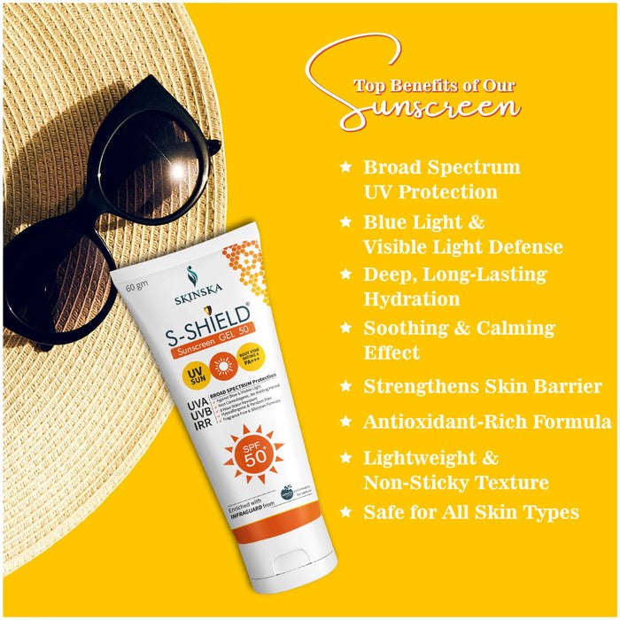 S-Shield Sunscreen Gel SPF 50+ PA+++ | Broad Spectrum UVA/UVB, Blue Light & IR Protection | Water-Resistant, Non-Comedogenic