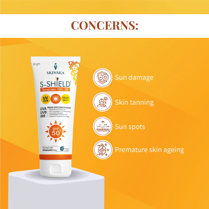 S-Shield Sunscreen Gel SPF 50+ PA+++ | Broad Spectrum UVA/UVB, Blue Light & IR Protection | Water-Resistant, Non-Comedogenic