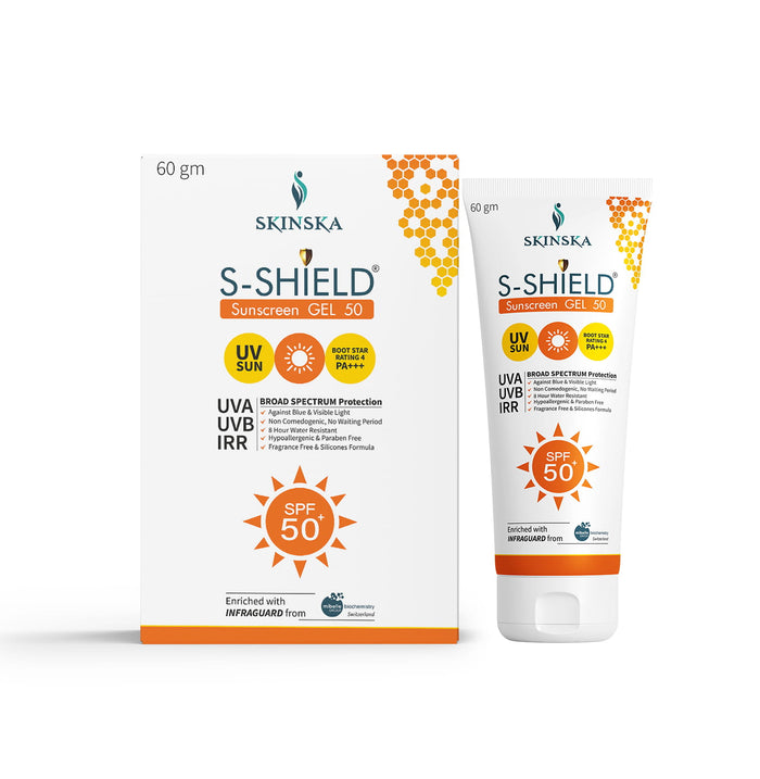 S-Shield Sunscreen Gel SPF 50+ PA+++ | Broad Spectrum UVA/UVB, Blue Light & IR Protection | Water-Resistant, Non-Comedogenic