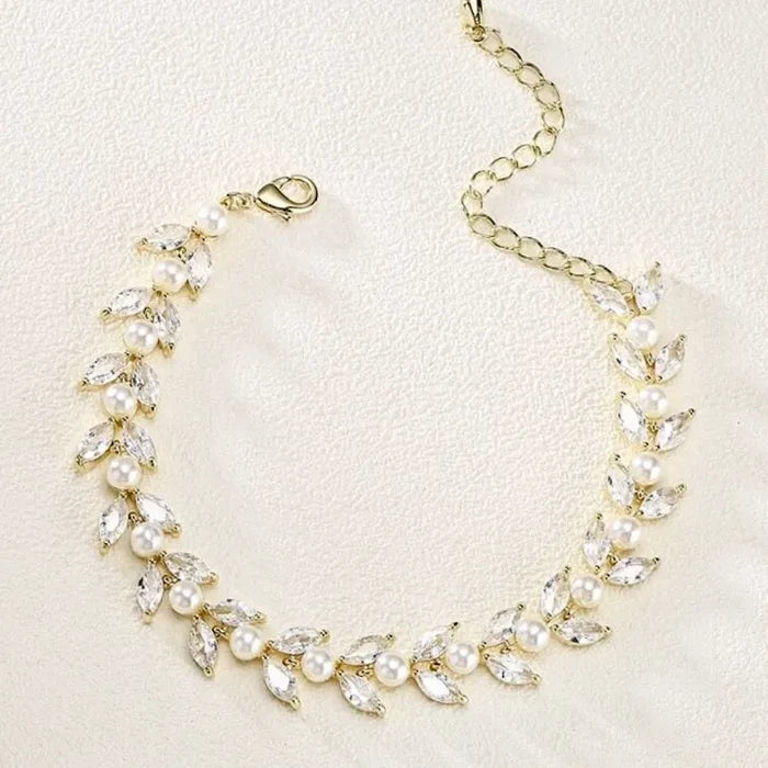 Pearl Wedding Jewelry - Pearl Bridal Bracelet - Available in Silver, Rose Gold and Yellow Gold