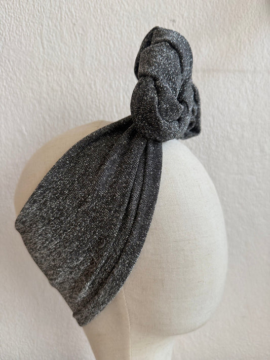 SALE ITEM: Sliver Sparkly Lurex Vintage Style Pre-tied Headband with Slouchy Knot