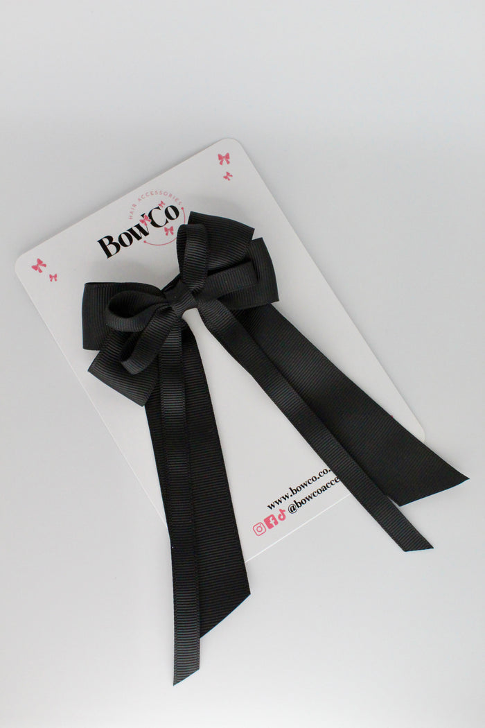 School Black Bow - Loop Bow Tail Clip