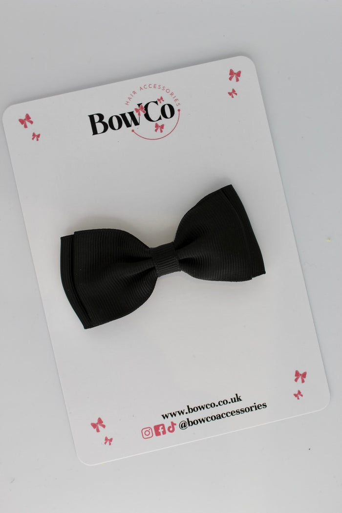 School Bow Black - Double Lapel Bow - Clip