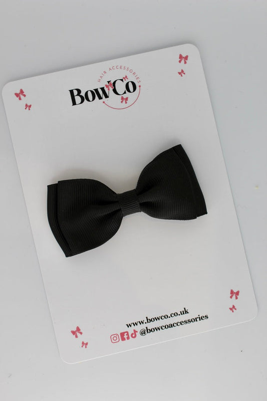 School Bow Black - Double Lapel Bow - Clip
